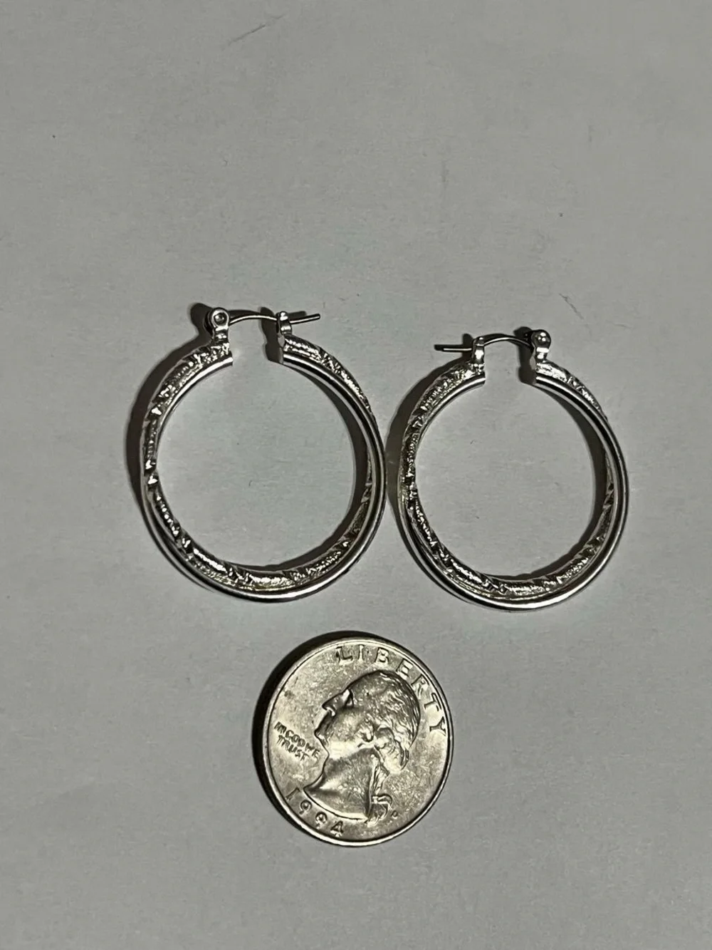 Silver Textured Hoop Earrings - Silver
